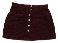 Tmavovínová manšestrová propínací sukně New Look