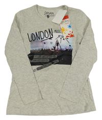 Nové - šedé melírované triko s potiskem LOSAN