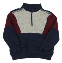 Tmavomodro/vínovo-šedá mikina s nápisy C&A