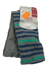 Nové - šedo-petrolejovo-zelené pruhované melírované punčocháče X-MAIL