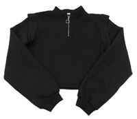 Černá crop mikina se zipem a prošívanými rukávy Candy Couture