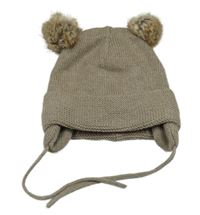 Kávová melírovaná pletená zavazovací čepice s bambulemi