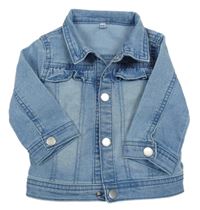 Světlemodrá tepláková riflová bunda s volánky a límečkem ZEEMAN