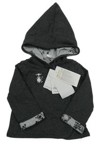 Nové - tmavošedá melírovaná propínací podšitá mikina s mývalem a kapucí dopodopo