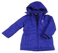 Safírovofialová prošívaná šusťáková zimní parka se srdíčky a mašlemi a odepínací kapucí Papagino