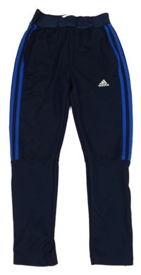 Tmavomodro-černé funkční sportovní tepláky Adidas