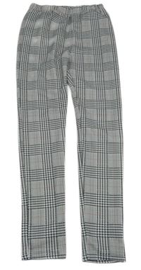 Černo-bílo-světlerůžové kostkované vzorované tregínové kalhoty SHEIN