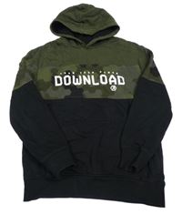 Černo-army-khaki mikina s nápisem a kapsou a kapucí C&A