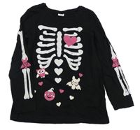 Černé triko s kostmi a dýní a netopýry a sovičkou Kiki&Koko