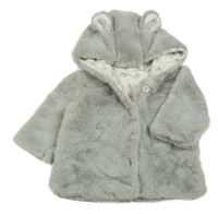 Šedý kožešinový podšitý kabát s kapucí s oušky Next