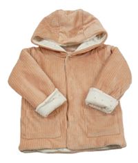 Broskvový žebrovaný sametový zateplený kabátek s kapucí M&S