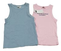 Nové - 2x - Žebrovaný top - modrošedý, světlerůžový s nápisy F&F