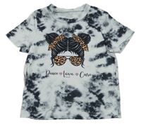 Bílo-šedo-černé batikované tričko s dívkou 