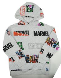 Světlešedá melírovaná mikina s logy a Avengers a kapucí PRIMARK