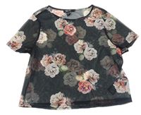 Černé květované šifonové crop tričko New Look