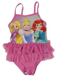 Růžové jednodílné plavky s tylovým volánem a princeznami zn. Disney