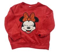 Červená plyšová mikina s Minnie Disney