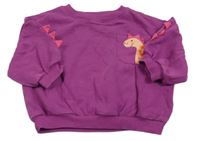 Fuchsiová oversize mikina s kapsou s dinosaurem Next