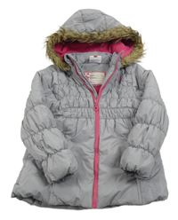 Šedá kostkovaná šusťáková zimní bunda s kapucí Topolino