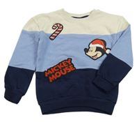 Béžovo-modro-tmavomodrá mikina s Mickeym Disney