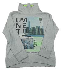 Šedá melírovaná lehká mikina s mrakodrapy a komínovým límcem Yigga