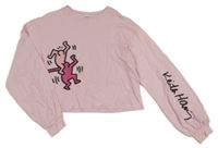 Růžové crop triko s potiskem - Keith Hanig H&M