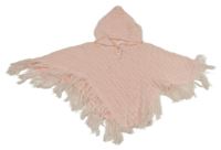 Růžové svetrové pončo s třásněmi a kapucí Babytown