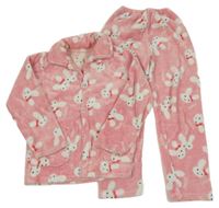 Růžové chlupaté pyžamo s králíky