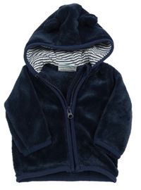 Tmavomodrá chlupatá propínací mikina s kapucí s oušky Topomini