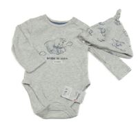 Nové - 2set - Šedé melírované žebrované body s Dumbem + čepice George