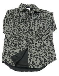 Šedá vlněná podšitá košilová bunda s leopardím vzorem Matalan