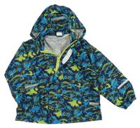 Tmavomodrá šusťáková nepromokavá bunda s dinosaury a kapucí Papagino