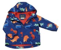 Tmavomodrá šusťáková jarní bunda s dinosaury a kapucí Next