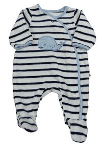 Bílo-tmavomodrý pruhovaný sametový overal s velrybou C&A