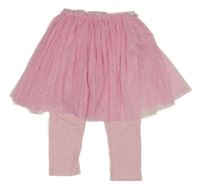 Růžové capri legíny s třpytivou tylovou sukní Infinity Kids