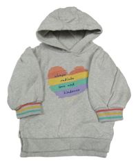 Šedá melírovaná mikina se srdcem s nápisem a kapucí Nutmeg