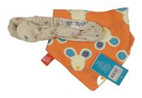 2set - Oranžový šátek s myškami + béžová květovaná žebrovaná čelenka