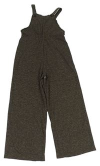 Hnědo-černé vzorované úpletové volné laclové kalhoty 