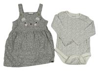 2set - Šedé melírované úpletové šaty s čumáčkem + bílé květované body F&F