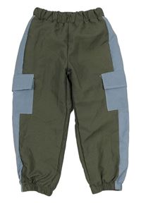 Khaki-modré šusťákové cuff kalhoty s kapsami zn. Shein