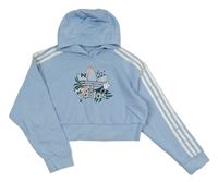 Světlemodrá crop mikina s logem a kapucí Adidas