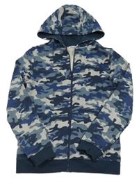 Tmavomodro-šedá army propínací mikina s kapucí M&Co.