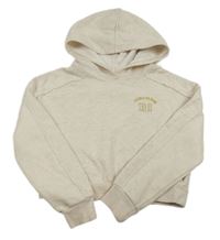 Smetanová melírovaná crop mikina s výšivkou a kapucí River Island