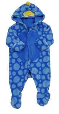 Modrá plyšová vzorovaná kombinéza s kapucí se žlutými ostny - dino Mothercare