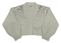 Bílý crop propínací svetr s flitry F&F