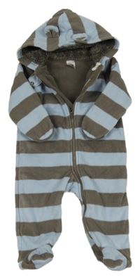 Hnědo-modrá pruhovaná fleecová kombinéza s kapucí Carter's