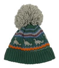 Zeleno-šedá vzorovaná pletená podšitá čepice s bambulí George
