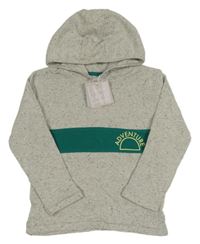 Nové - Šedá melírovaná lehká mikina se zeleným pruhem a kapucí John Lewis