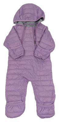 Fialová šusťáková prošívaná lehce zateplená kombinéza s kapucí 