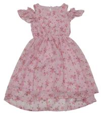 Světlerůžové květované šifonové šaty 